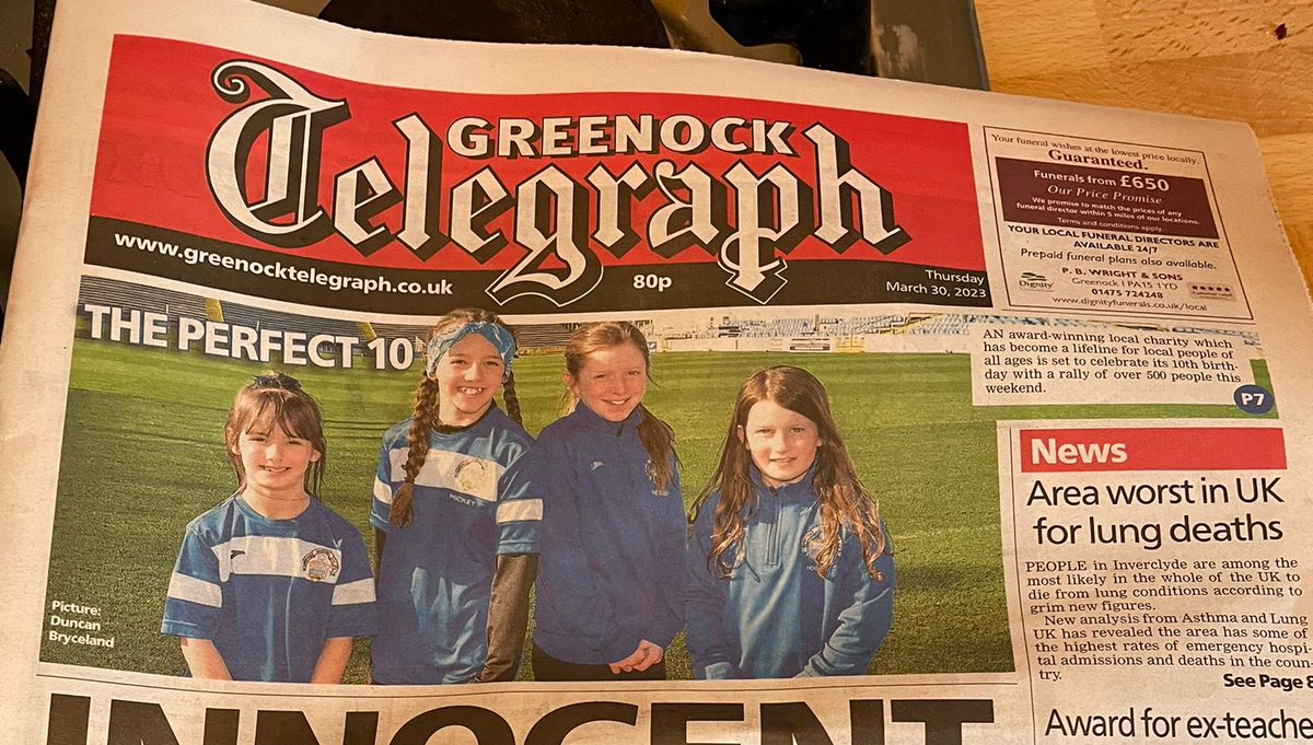 MortonCommunity's tweet photo. 𝟐 𝐃𝐚𝐲𝐬🎂 #Mor10 

Check out today’s @greenocktele as they highlight our 10th birthday and sponsored walk this weekend💙

#MoreThanFootball https://t.co/TlAlgCwxRl
