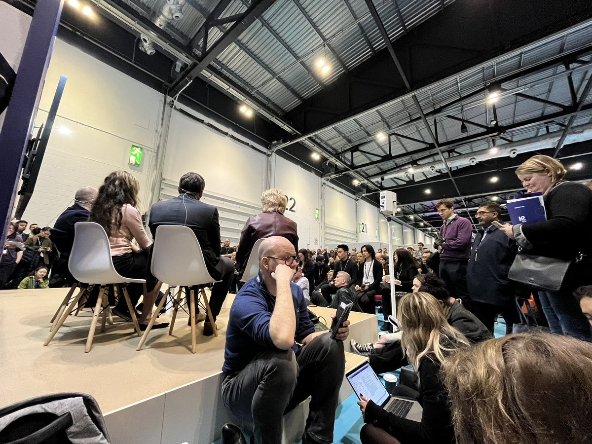 Had to find a seat behind the stage to be able to hear the panelists. I don’t think I’ve ever seen the Futures Theatre this packed. This one deserved a spot in The Arena! ;) #Bett2023 #GenerativeAI #education #edsafeAI