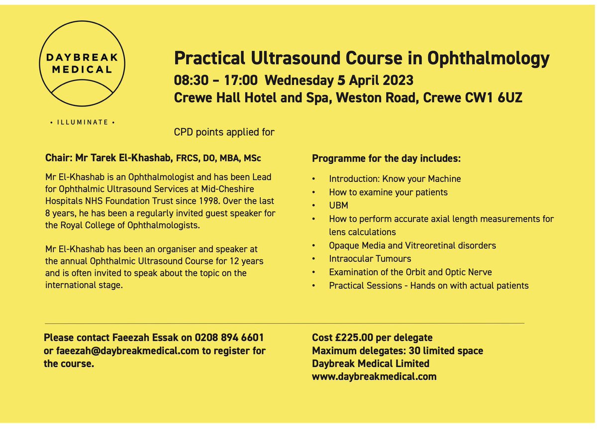 DaybreakMed's tweet photo. A few spaces left for our ultrasound course, but they’re going fast. Sign up now! #ophthalmicultrasound https://t.co/SpE0OCv4z1