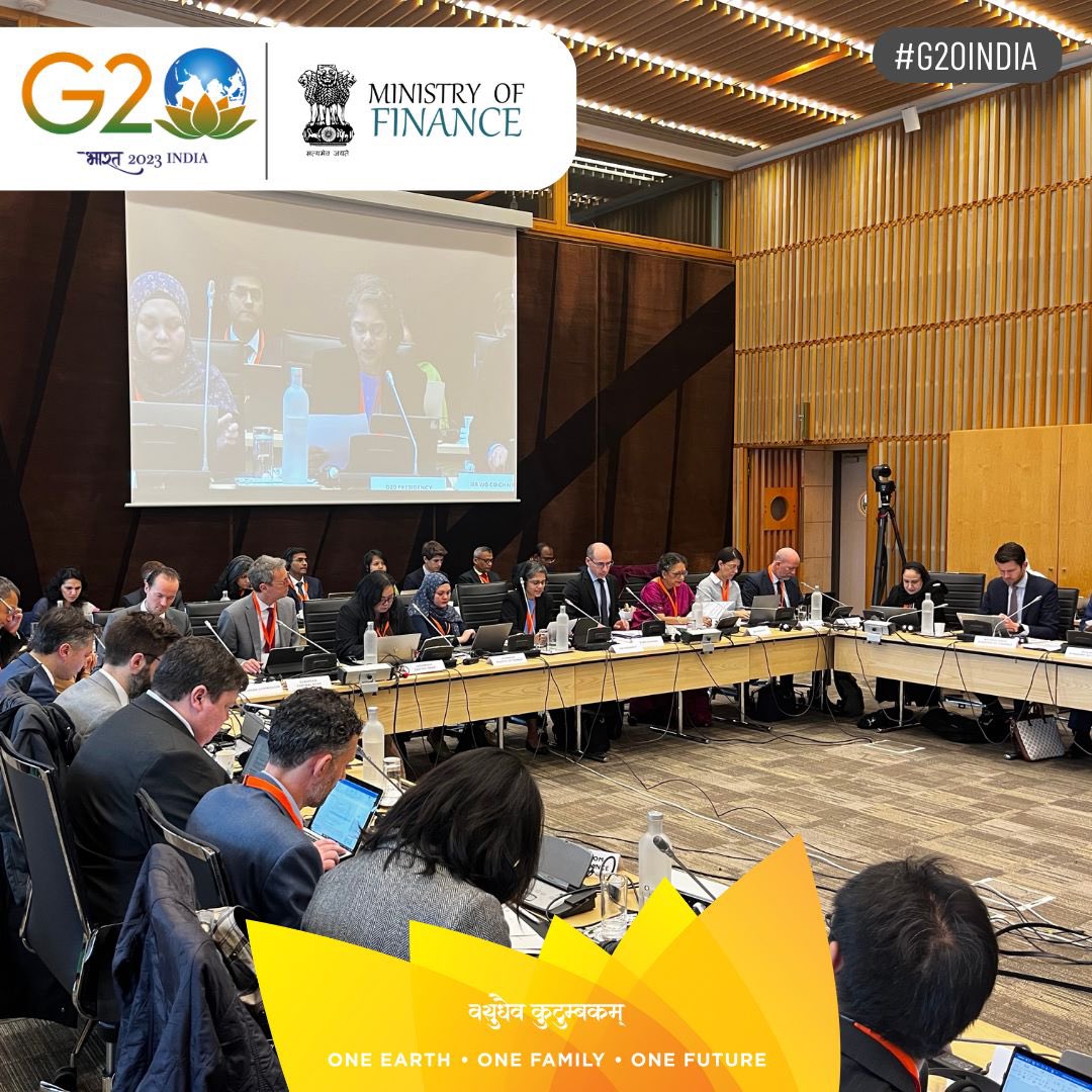 FinMinIndia's tweet photo. With @IMFNews and @WorldBank presenting analysis of #debtvulnerabilities and ways to approach them, Session 2️⃣ of the 2nd #IFAWG meeting begins in #Paris under #G20India Presidency.

@G20org @IndiaembFrance https://t.co/F0RZ13xDZe