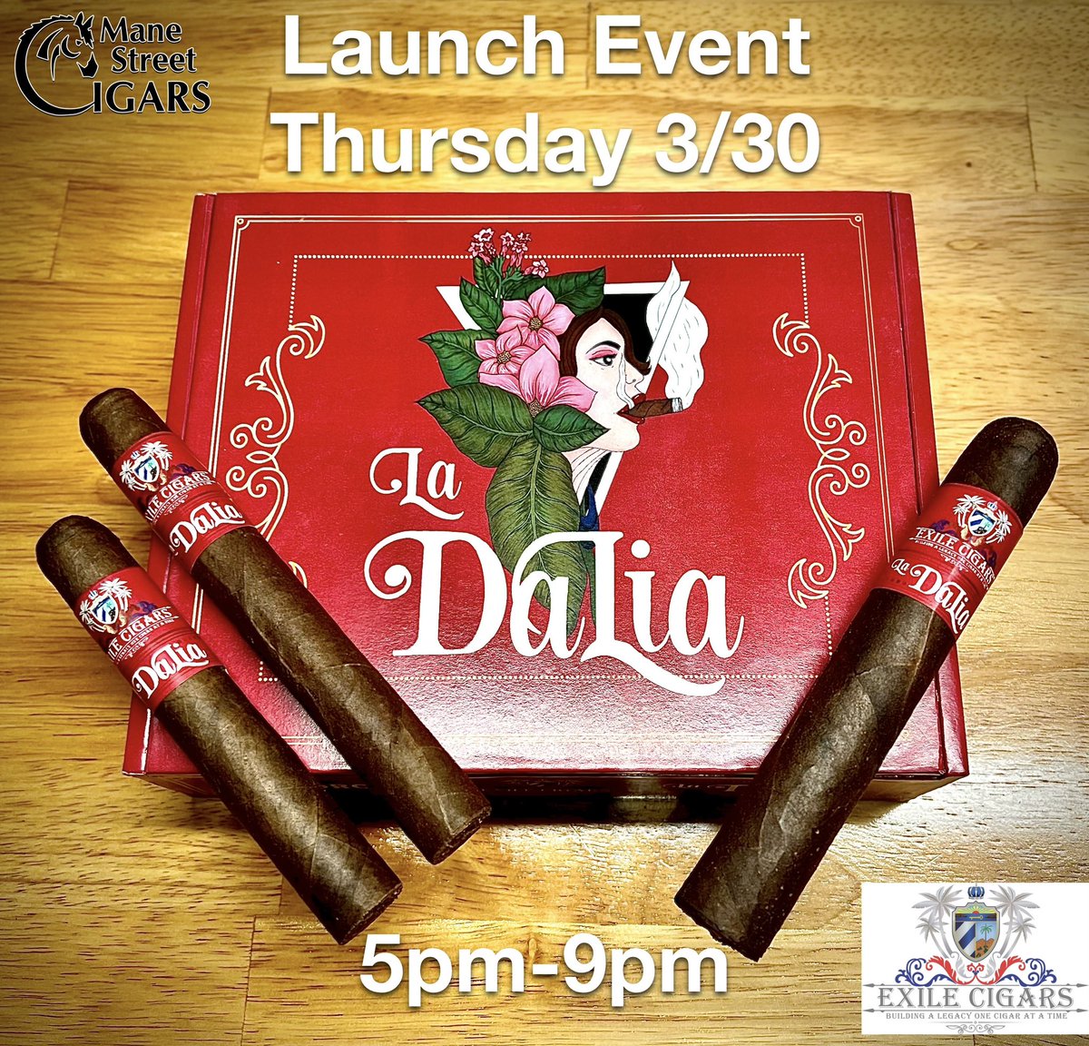 ExileCigars's tweet photo. It’s launch day @manestreetcigars as NJ Boutique Cigar Week continues with the launch of Exile Cigars first core line, La Dalia! Cigars on sale all day party starts at 5! https://t.co/0ipVfSAdr8
