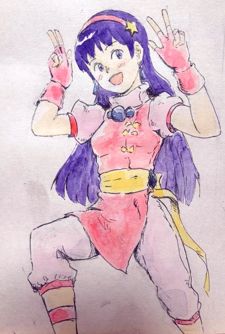 #格ゲーキャラ描こうぜ 麻宮アテナさん。調べたら服も髪型もすごい色々変わったりしてるんですね…戦う前にセーラー服脱ぎ捨てる演出が印象的でした。あれなんでセーラー服着てたんだっけ。 