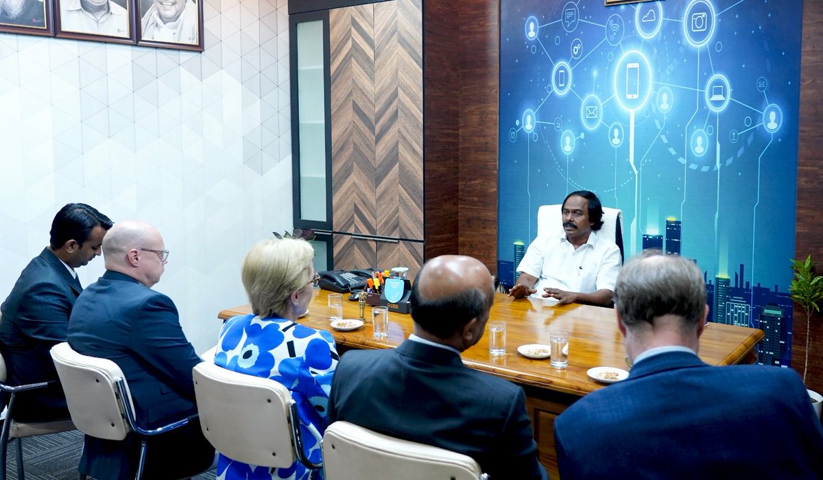 Manothangaraj's tweet photo. Had a meeting with the Ambassador of Finland to India regarding how we can collaborate to further progress our tech prowess. We discussed Tamil Nadu's scope for tech related to sustainability, digitalization, and education.
#collaboration #techforcommonman #tamilnaduforIT https://t.co/rQaaOVPvCf