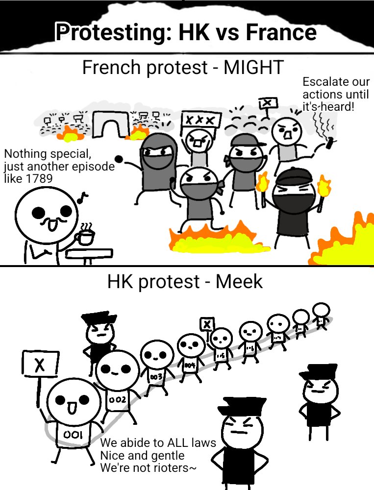hkguy1988's tweet photo. France has problems, and its people can march in protest and fight for their rights.

Hong Kong has problems, but its people can only march like sheep to the slaughter. https://t.co/U1y4LnbuVX