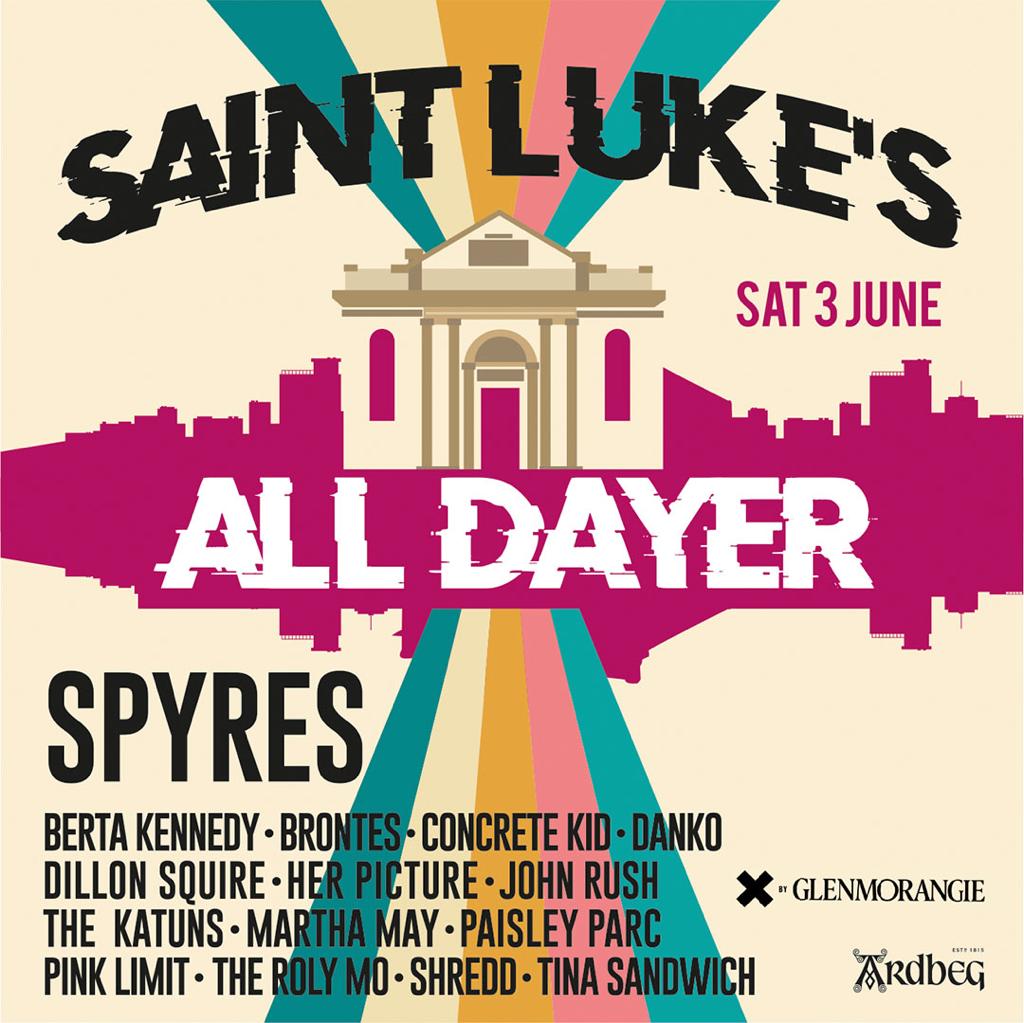 We’re buzzing for the return of the Saint Luke’s All Dayer w/ @spyr3s @bertakennedy_ @brontesband, @concretekid67 @dankotheband @dillonsquire_ @herpictureband @johnrushmusicuk @thekatuns @marthamaymonday @paisleyparcuk @pink_limit @therolymoband @_shredd & @tina__sandwich