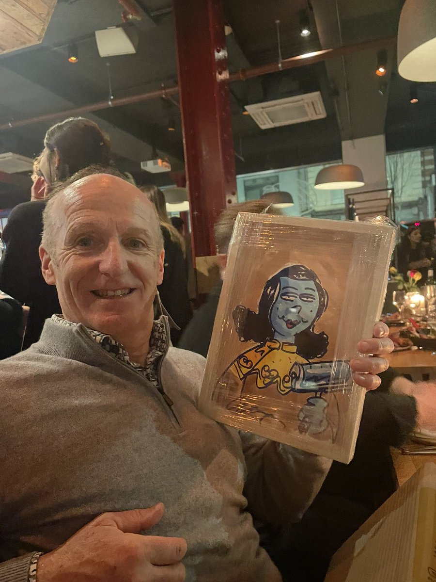 OSHKcreates's tweet photo. A happy @kevinkeable with his 60th birthday present! 
Wonderful art by @MDentonEsq https://t.co/lZHVnM6sYD
