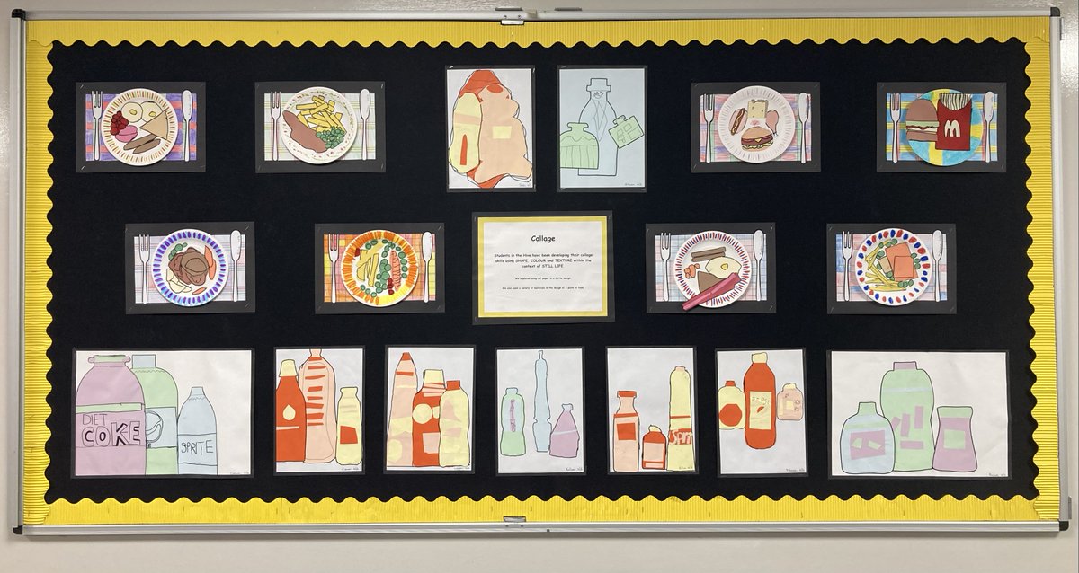 The Hive students have been developing their collage skills using shape, colour and texture within the context of still life. Their work is now proudly displayed in the corridor 😊