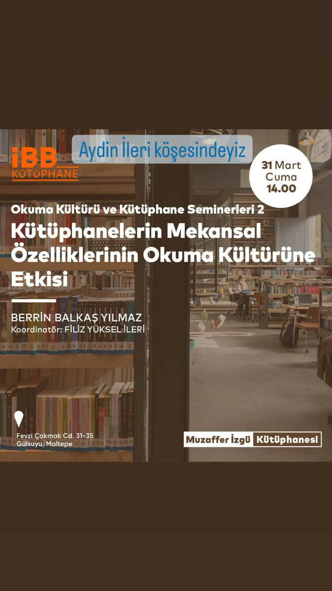 aydinileri's tweet photo. Muzaffer İzgü Kütüphanesi Aydin İleri Köşesinde bekliyoruz. https://t.co/rzgmnyXNuL