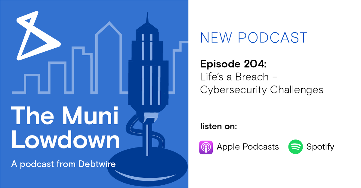 Debtwire's tweet photo. On the latest episode of the Debtwire Municipals Muni Lowdown podcast, Managing Editor Paul Greaves speaks with reporter Deb Pace about the cybersecurity risks facing municipal issuers and borrowers. 

https://t.co/QxwBnbMmJl

#cybersecurity #ransomware #muniland https://t.co/9a2nq5Q83P