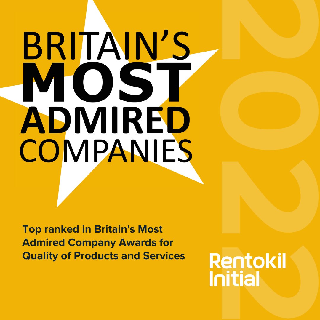 RentokilInitial's tweet photo. We are proud to announce that Rentokil Initial has been recognised as one of Britain's Most Admired Companies - for Quality of Products and Services  🏆 #BritainsMostAdmired2022 https://t.co/fCPkBzbUpB