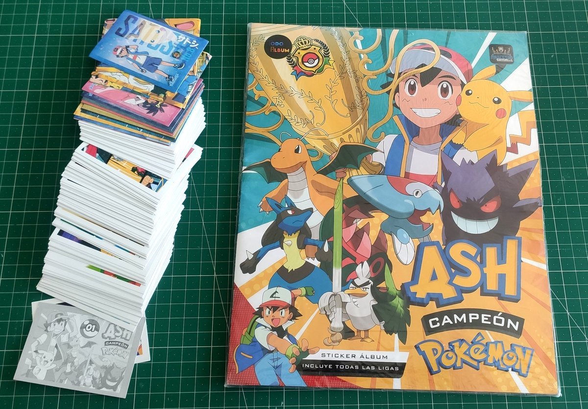 It freshly arrived a sticker album collection created by a company of Peru about Ash's best moments and achievements of his Trainer journey with some commentary in Spanish. It's a great homage to the character now that he's preparing to retire from Western TVs. #pokemoncollecting https://t.co/flZwVEcWaX