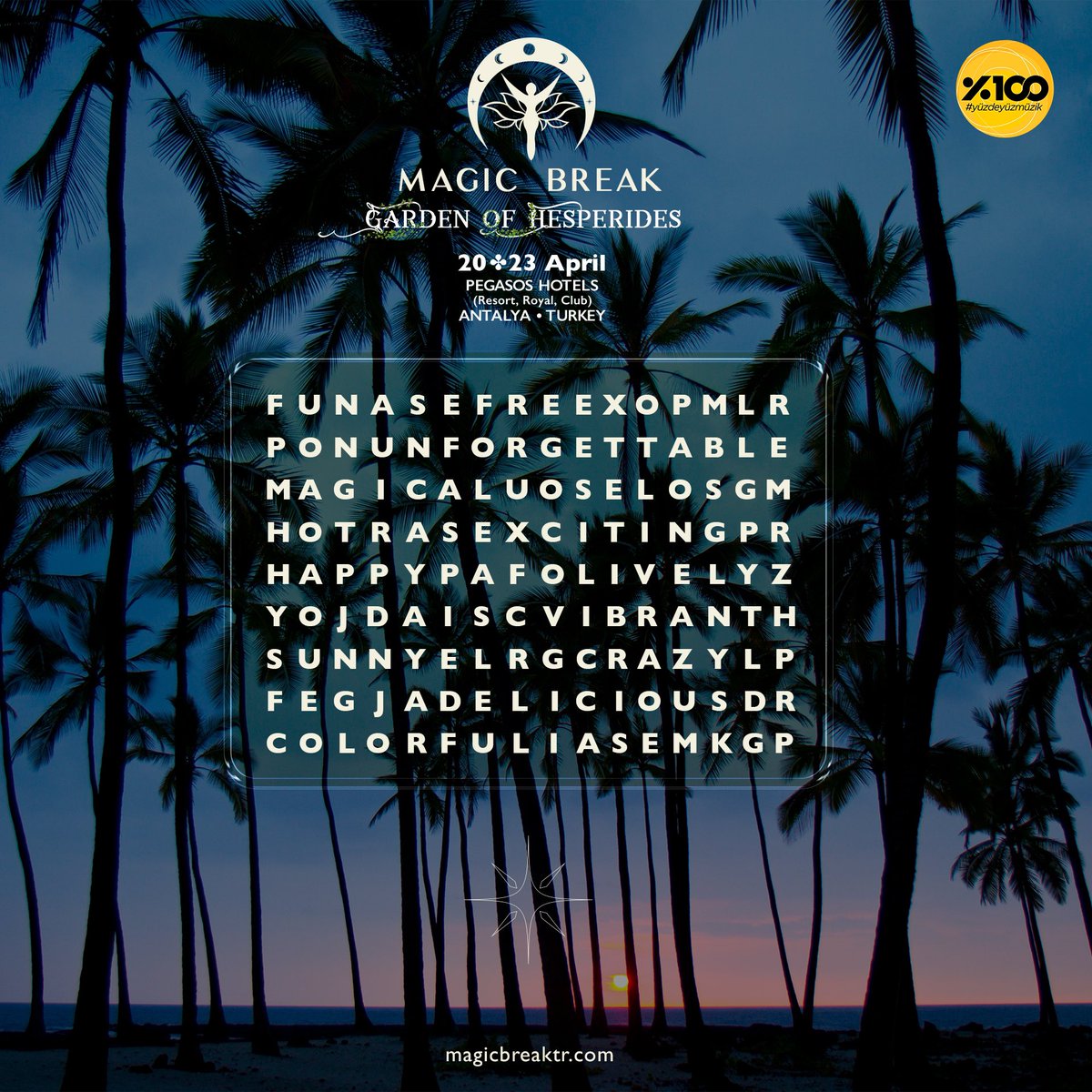 The first 3 words you see are how you'll spend “Magic Break 2023: Garden of Hesperides”, and the first person to pop up after typing @ is the one you'll be with.

Tell us what you got below 👇🏻

#magicbreak #magicbreak2023 #gardenofhesperides
#yüzdeyüzmüzik