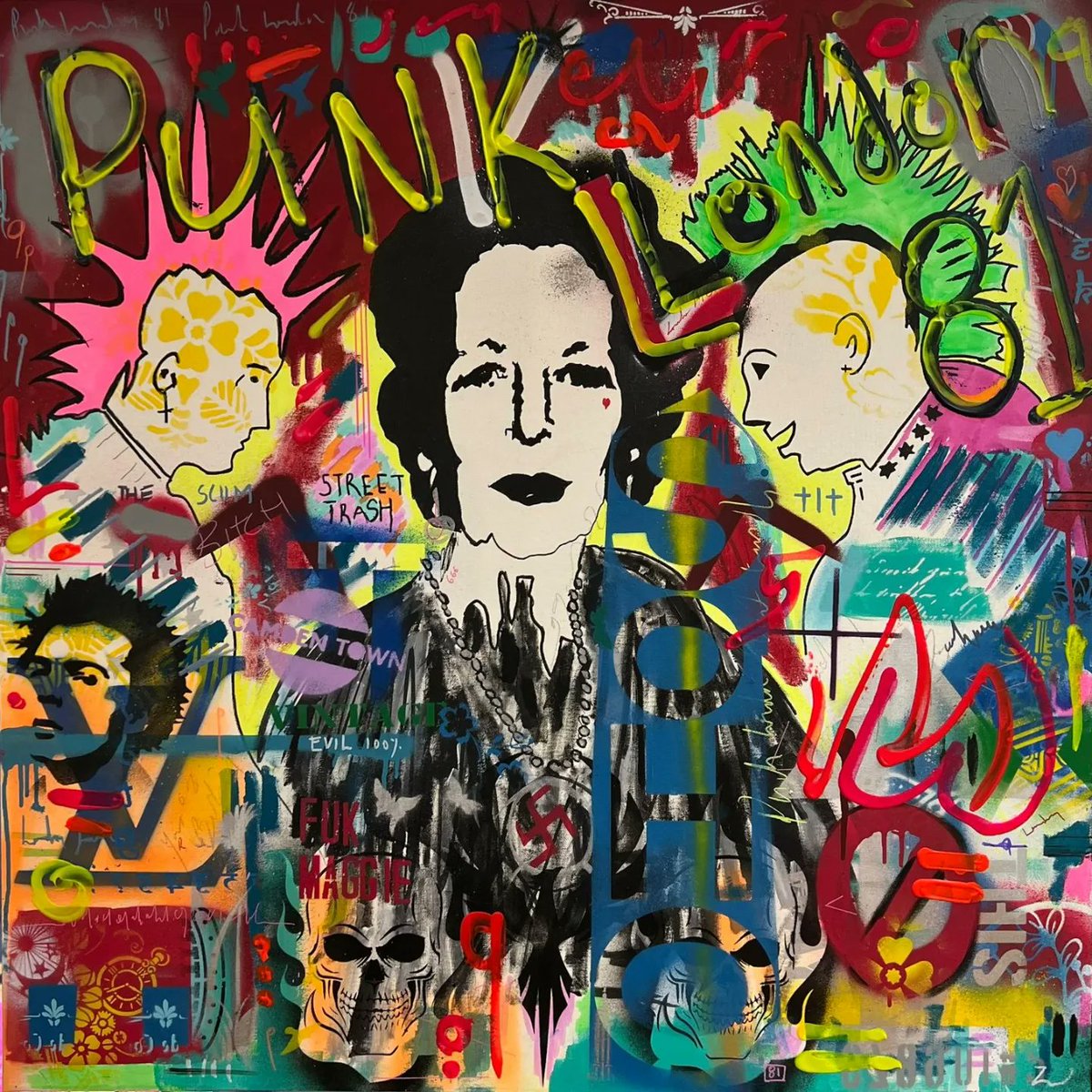 barryjohnmbe's tweet photo. Some images of last night's opening exhibition of 'London's Calling' at @art_brunswick many thanks to the team and to everyone who attended. Also first showing of my tribute to Vivian.. @FollowWestwood #truepunk #punk #welshart #vivianwestwood #veteran #graffiti #London https://t.co/KBgh2V0lI5