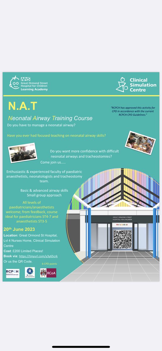 Come and join us for the Neonatal Airway Training Course: 🪧 Sign up via: via: tinyurl.com/y3y65crk Or email Simulation@gosh.nhs.uk