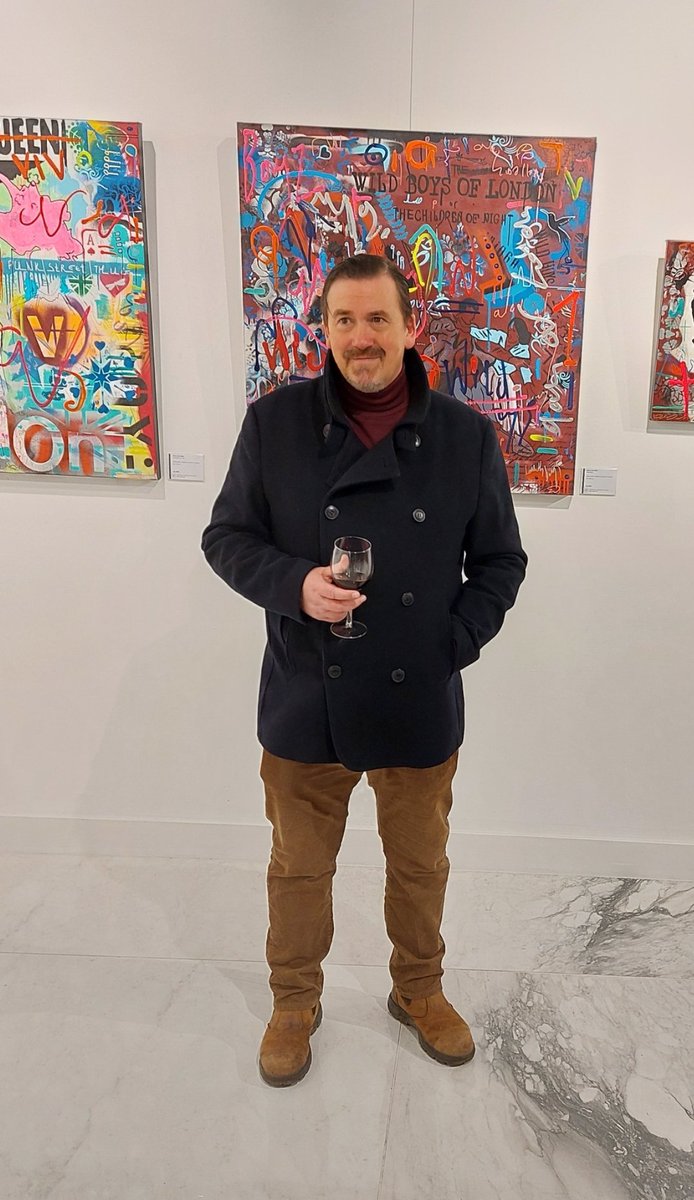 barryjohnmbe's tweet photo. Some images of last night's opening exhibition of 'London's Calling' at @art_brunswick many thanks to the team and to everyone who attended. Also first showing of my tribute to Vivian.. @FollowWestwood #truepunk #punk #welshart #vivianwestwood #veteran #graffiti #London https://t.co/KBgh2V0lI5