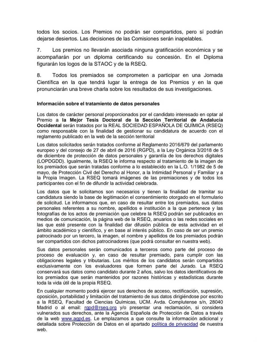 La STAOC de la RSEQ convoca concurso público para otorgar los Premios a las mejores Tesis Doctorales del Curso 2021-2022 en el ámbito de la Química (desde el 1 de octubre de 2021 al 30 de septiembre de 2022). (1/2)