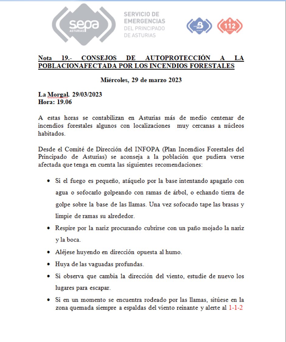 AdrianBarbon's tweet photo. Consejos que ha hecho públicos el 112 de Asturias y el Servicio de Emergencias. Son consejos de AUTOPROTECCIÓN.
Por favor, retuitea y comparte. https://t.co/ZvoD19wsS5