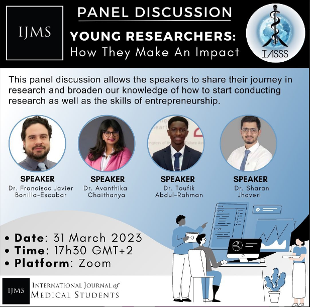 TheIJMS's tweet photo. "Young #Researchers: How They Make an Impact",a panel discussion by #IASSS Talks Committee for anyone who’s interested in doing #research.
The talk will be held on March 31st, 2023 at 17:30 GMT+2 on Zoom platform.
Sign up now! https://t.co/M5JitfjlXR