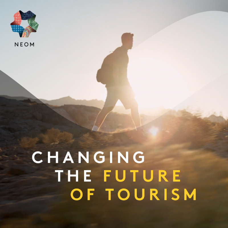 NEOM's tweet photo. The world demands change. We’re here to bring it. #NEOM is committed to better, smarter and greener travel, powered by next-gen and regenerative tourism.