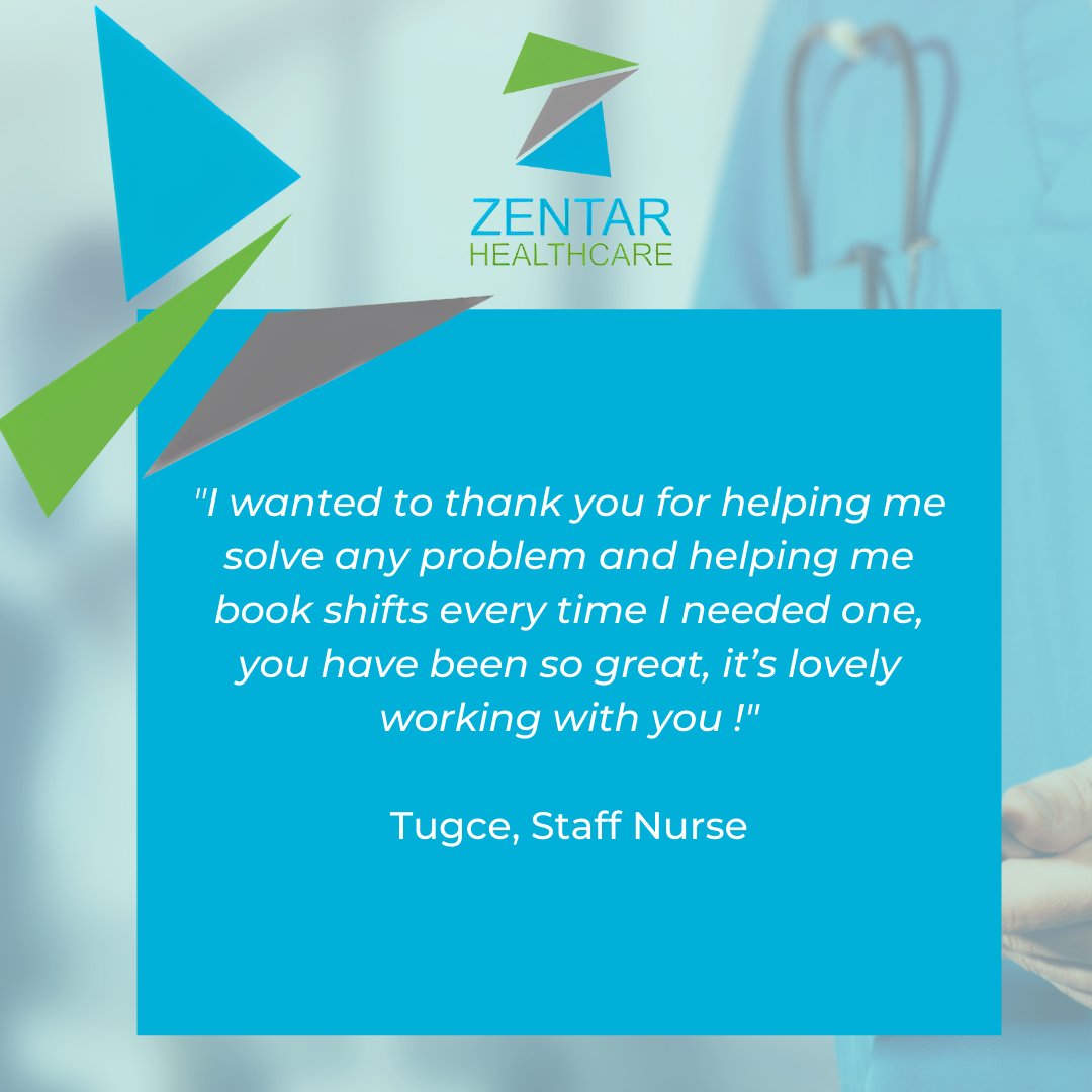 ZentarHealthca1's tweet image. Great feedback from one of our nurse candidates, thank you Tugce for your kind words. When choosing Zentar Healthcare for your recruitment needs, you can be sure of great service and care. 

 #nurseonduty #nursesunite #nursesbelike  #nhs #testimonials