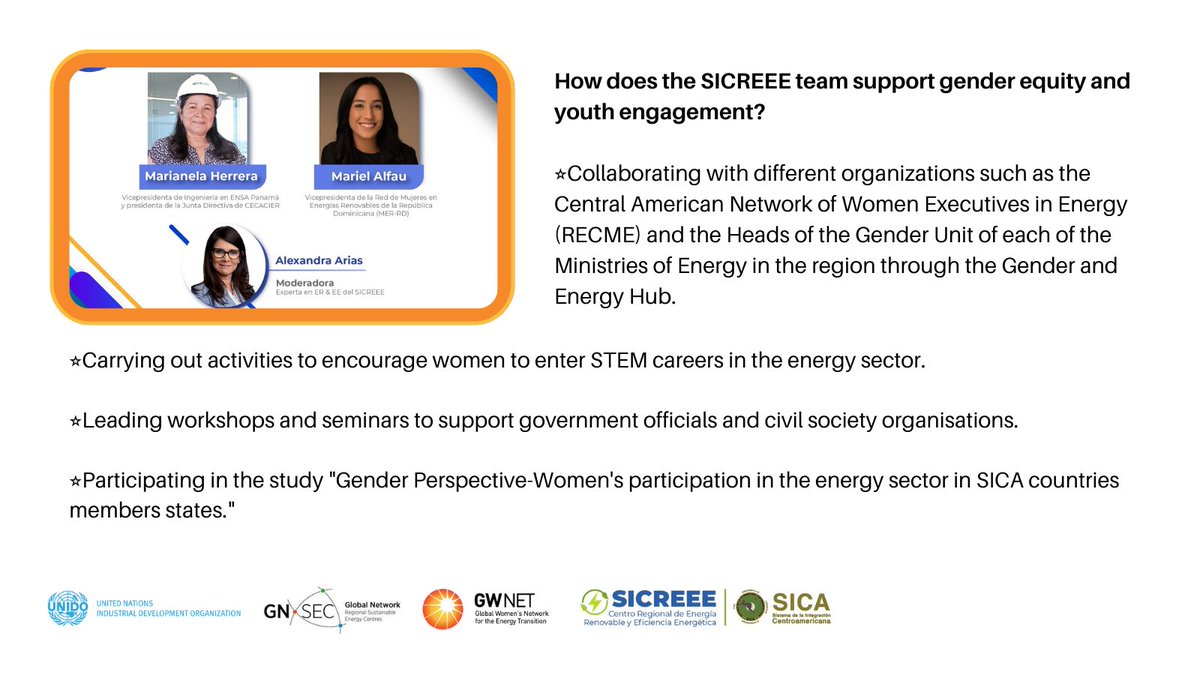 .<a href="/SICREEE_SICA/">SICREEE</a> collaborates with key stakeholders through the Gender and Energy Hub, advocates for more women in STEM, leads workshops and seminars, and carries out gender research. 

Learn more 👉 sicreee.org

6/