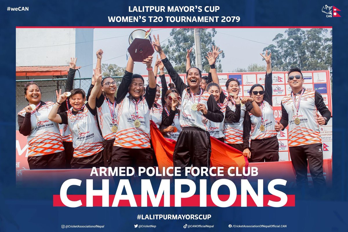Congratulations to Armed Police Force Womens team for winning the Lalitpur Mayor’s Cup.
👏👏

#Nepalcricket #womenscricket #CricketForAll