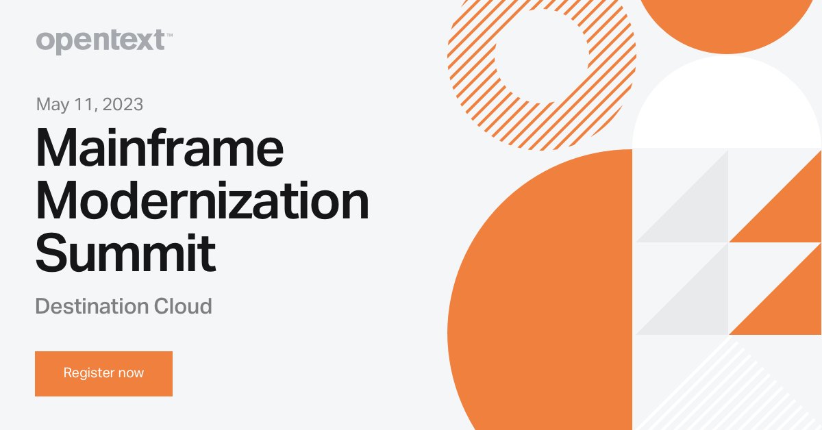 GCretescu's tweet image. Explore the full range of possibilities for modernizing your mainframe applications & learn from industry leaders at the first @MicroFocusCDMS Mainframe Modernization Summit. Register now!  #MainframeMod23 #MyCompany bit.ly/42SJEhb