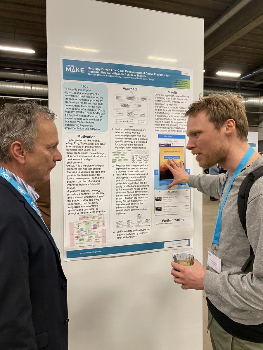 Thomas Derave is presenting his #CVAMO research titled “Ontology-Driven Low-Code Development of Digital Platforms for Implementing Servitization Business Models” (co-authors: <a href="/fgailly/">Frederik Gailly</a>, Tiago Princes Sales, Geert Poels) at the @FlandersMake Scientific Conference.