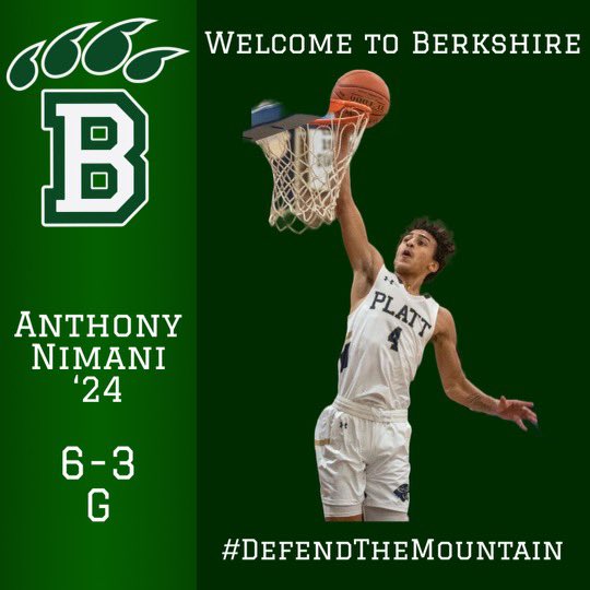 AnthonyNimani's tweet photo. I will love to announce that I will be doing a post grad year and join the class of 2024 at The Berkshire School! Thank you @CoachJDHoops @BerkBearsHoops for believing in me. I want to thank my family, friends, and my teammates! #defendthemountain https://t.co/hYSqwGGDBB