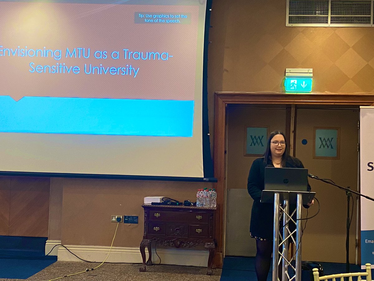 Dr__Jude's tweet photo. Incredible experience at the @SocialCareIre conference where our research student Marie Singleton presented her outstanding research on 'Envisioning @MTU_ie as a trauma sensitive university'. Prof Margaret Linehan &amp; I are bursting with pride! Amazing feedback from attendees. https://t.co/rw6shtLi9s