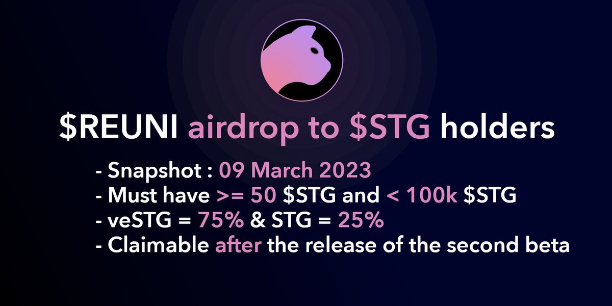 MikolajTomczakX's tweet photo. 🪂 Pojawiła się informacja o nowym #airdrop $REUNI. Tym razem nagrodzeni zostaną posiadacze tokenów $STG. 

info by @ExyzetP 💪
Zasady w wątku źródłowym 👇 https://t.co/Ba2u130Hmz