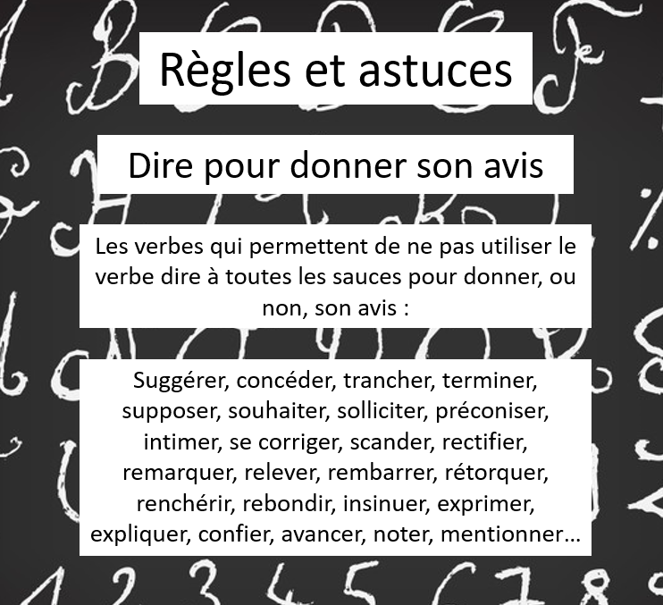 giroudcorrect's tweet photo. Le jeudi une petite astuce :)

Une série de verbes qui permettent de remplacer le verbe dire et ainsi éviter les répétitions dans un texte.

#correction #orthographe #grammaire #français https://t.co/Rxtw2nVGgV