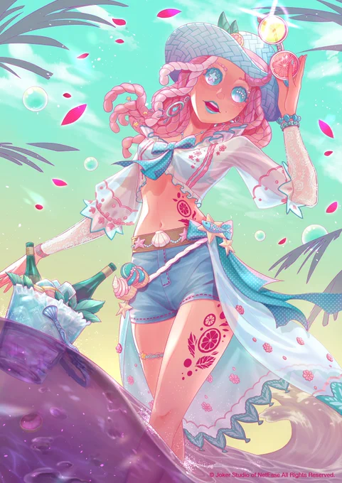 完成しました〜٩( 'ω' )وピングレとワインの海が描きたくてデミちゃん選びました!#第二十四回塗りマス#第二十四回塗りマスタイムラプス #バーメイド  