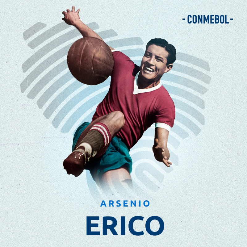 CONMEBOL's tweet photo. Un goleador sin igual! ⭐
Hoy es el aniversario 1️⃣0️⃣8️⃣ del nacimiento de Arsenio Erico ✨🇵🇾, el paraguayo que sigue siendo el máximo goleador histórico del fútbol argentino.