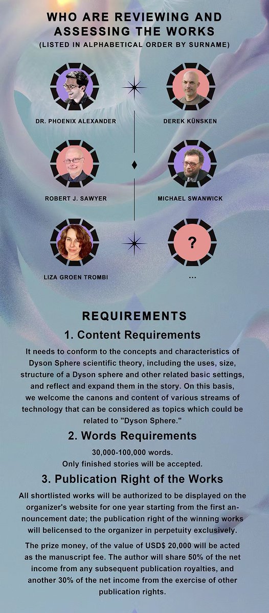 DysonSphere15's tweet photo. TODAY IS THE DAY! Our SciFidea Award - Dyson Sphere Science Fiction Writing Contest is officially opening🥳🥳🥳
💵💵💵💵💵💵💵💵💵💵
Ten US$20,000 prizes for the best science-fiction novels telling the story of a Dyson sphere... https://t.co/bdrhBRfNW3