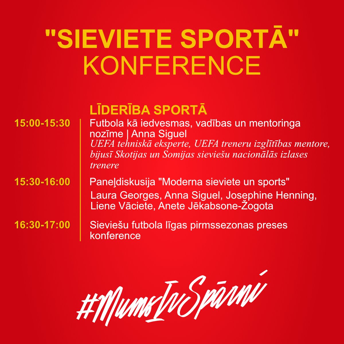 Jau 13. aprīlī starptautiska konference Rīgā ar mērķi stiprināt sieviešu lomu sportā un diskutēt par sieviešu sporta iespējām.

Reģistrējies ▶ mumsirsparni.lff.lv/konference

#MumsIrSpārni