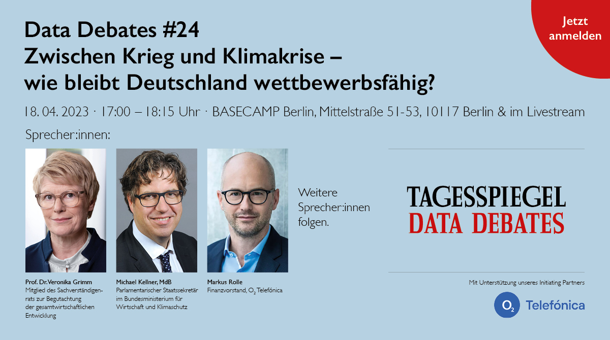 In Zeiten von Krieg, #Klimakrise und sich verändernden Geschäftsmodellen brauchen Volkswirtschaften Impulse, um resilient &amp; zukunftsfähig zu bleiben. Was in #Deutschland getan werden muss, diskutieren wir bei #DataDebates. Infos &amp; kostenl. Anmeldung👉  veranstaltungen.tagesspiegel.de/G5RwkW?RefId=S…
