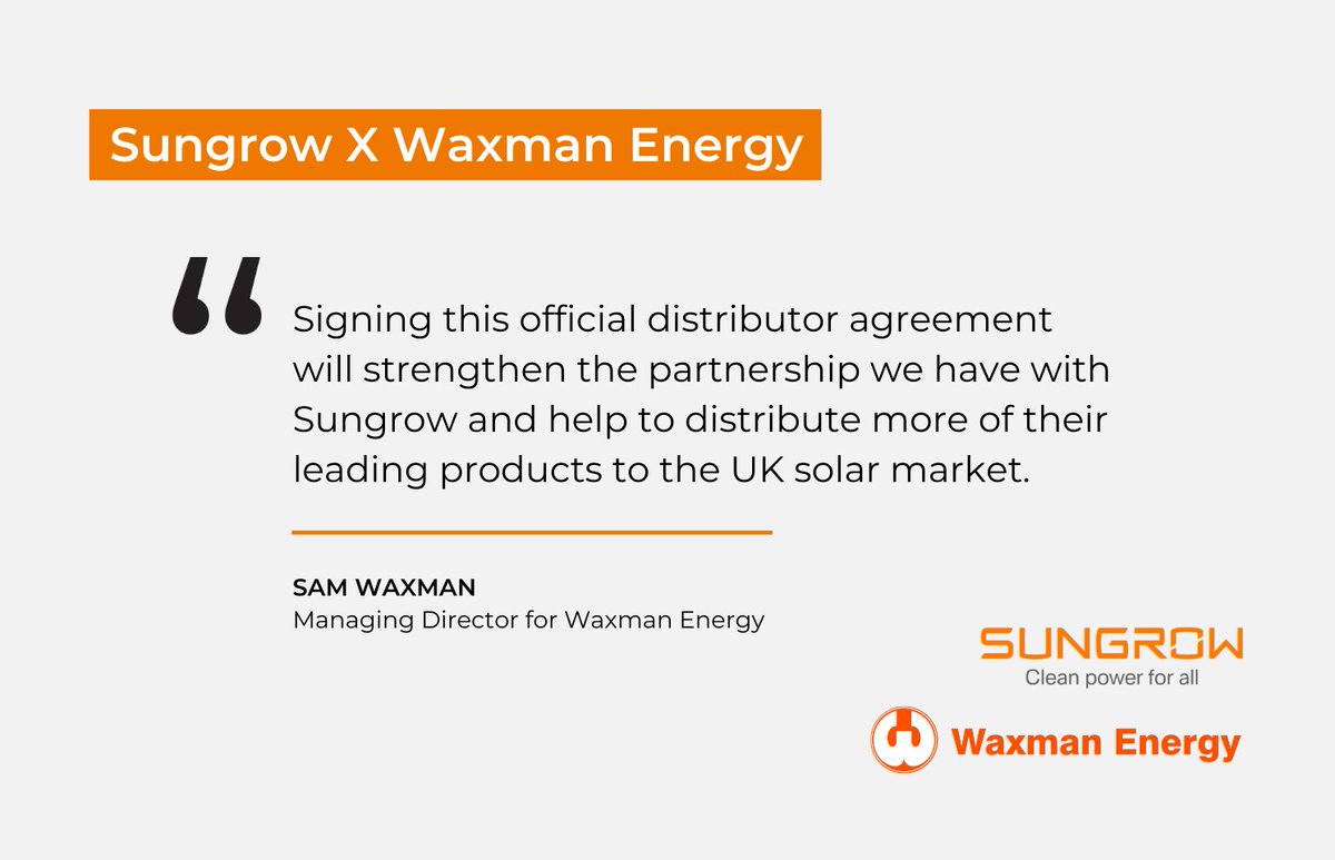 Waxman Energy is proud to announce that they have signed an official European distributor agreement with the world’s most bankable inverter brand; <a href="/Sungrow_Power/">Sungrow</a> 🌎🔋
Read more in the link below 👇

lnkd.in/gMnJdyUD

#sungrow #inverters #stringinverters #hybridbatteries