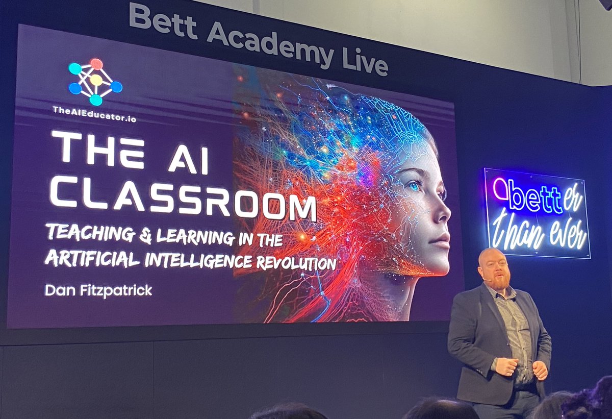 EducatorJenny's tweet photo. Great session on AI revolution with @DanFitzTweets at #Bett2023 https://t.co/5IFfCtQabK