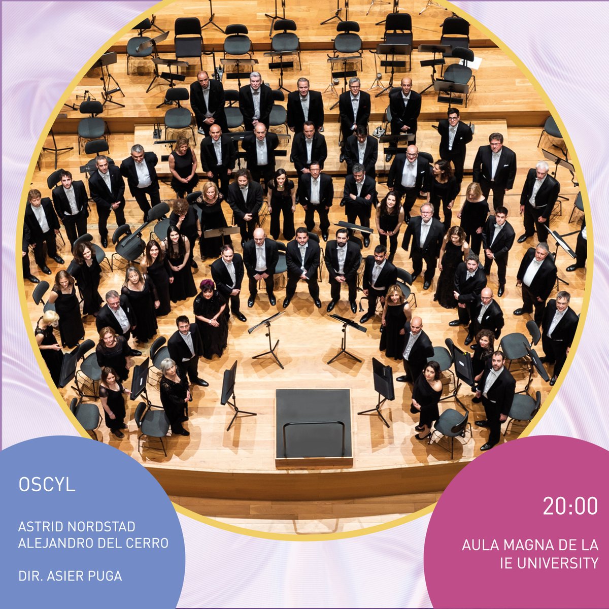 Esta tarde volvemos con un concierto espectacular en el que tendremos a la @OSCyL_ acompañada por los solistas @AstridNordstad y Alejandro del Cerro con dirección de @AsierPuga.

🕑 20:00
📍 Aula Magna de la @IEuniversity