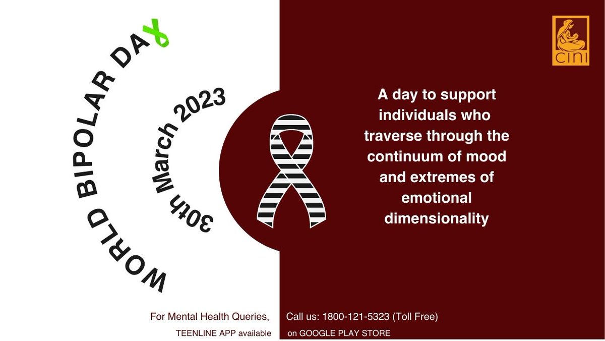 cini_india's tweet photo. For any Mental Health queries contact Teenline 1800-121-5323 (Toll Free) #WorldBipolarDay #mentalhealth #teenline https://t.co/S9pcSxkFLR