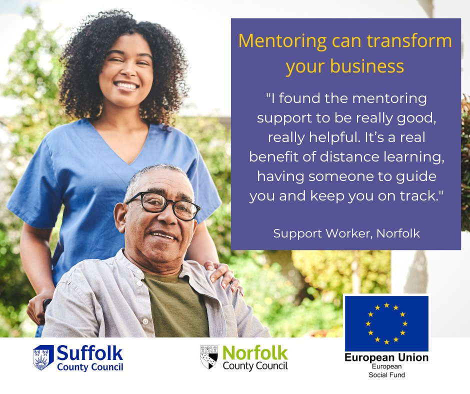 caredeveast's tweet image. Anyone working in adult health and social care in Norfolk or Suffolk can access three 1:2:1 #mentoring sessions, regardless of whether or not they sign up for training. 
Email: developingskills@suffolk.gov.uk to find out more
#SupportSocialCare #Suffolk #Norfolk #KeepLearning