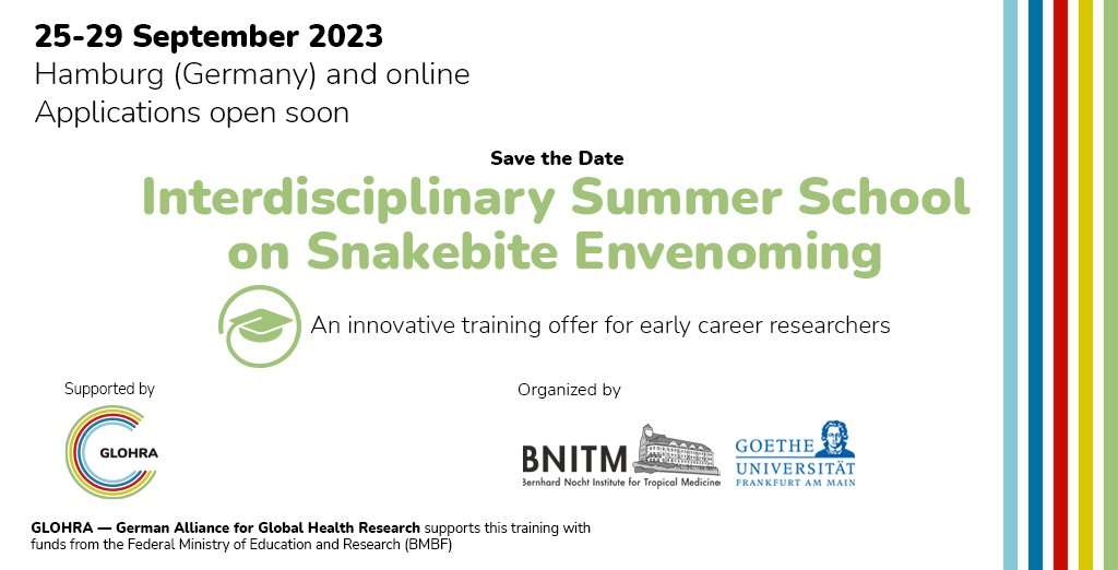 ✍️ Mark your calendars for the first interdisciplinary #summerschool on #snakebite envenoming! 🐍
We are happy to announce that we are hosting a summer school with @Dr_Kuch & @DammMaik which is supported by GLOHRA @globalhealth_de @BMBF_bund. More information will follow soon!