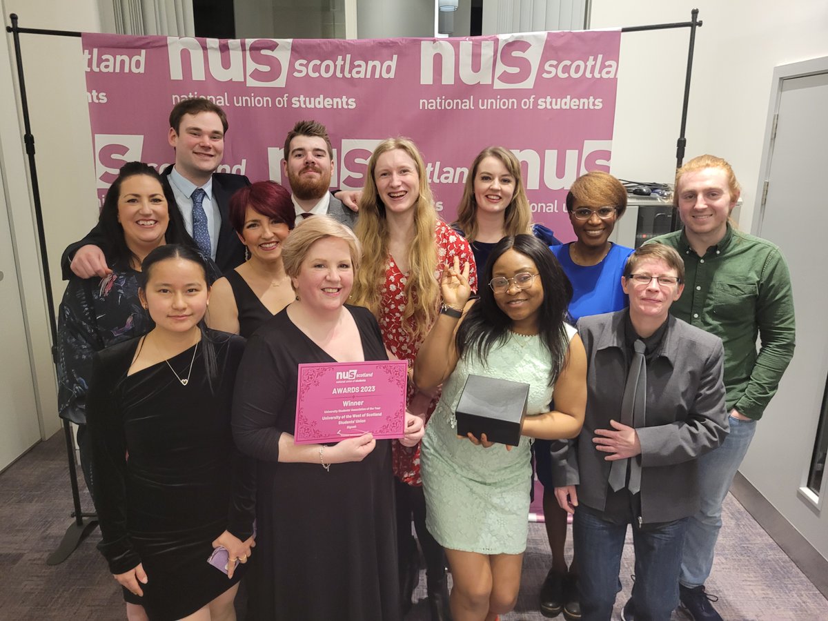 A huge congratulations to @UWSstudents Union, for their incredible success at the @NUSScotland Awards 2023 🏆 For the second year running, they've been named University Students’ Association of the Year - what an achievement! ♥️ Read more: uws.ac.uk/news/uws-stude…