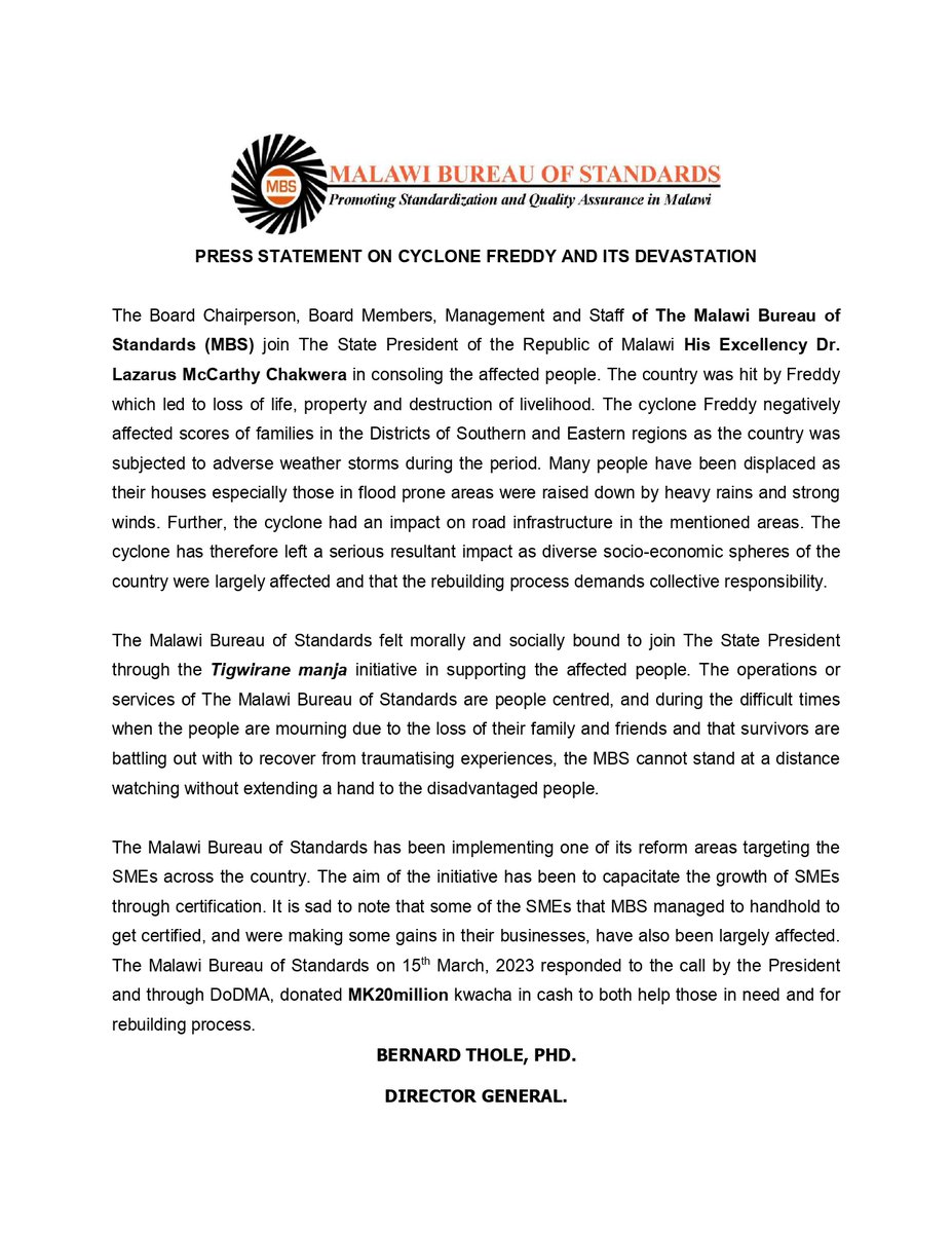 𝐏𝐑𝐄𝐒𝐒 𝐒𝐓𝐀𝐓𝐄𝐌𝐄𝐍𝐓 𝐎𝐍 𝐂𝐘𝐂𝐋𝐎𝐍𝐄 𝐅𝐑𝐄𝐃𝐃𝐘 𝐀𝐍𝐃 𝐈𝐓𝐒 𝐃𝐄𝐕𝐀𝐒𝐓𝐀𝐓𝐈𝐎𝐍