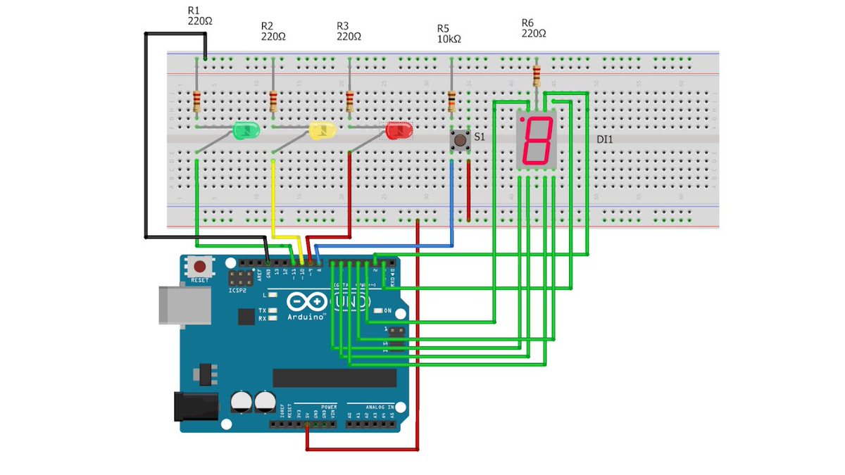 LopeGV's tweet image. 7/ 🚦 #ArduinoChallenge ¿Quieres poner en práctica tus habilidades de programación y electrónica? Crea un semáforo con LED y un sensor ultrasónico. Cuando alguien se acerque, el semáforo cambiará de color. Pista: explora los tutos de #Tinkercad > Circuitos #ArduinoSemáforo! 🚶♀️🚴♂️
