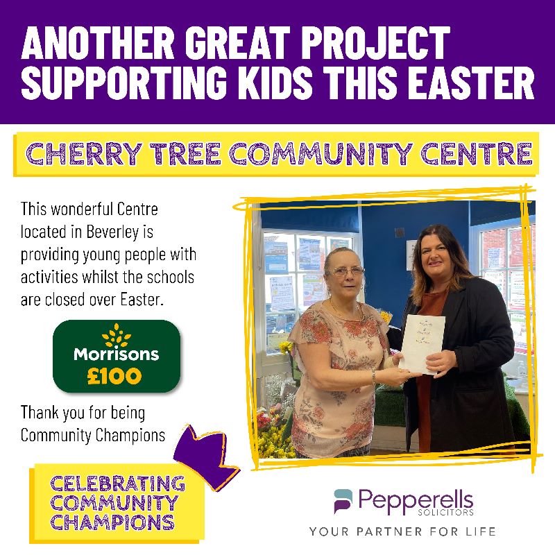 Pepperells's tweet photo. WHAT A COMMUNITY CHAMPION !

@BevCherryTreeCC are hosting a children’s youth club and Pepperells have donated £100 to the Centre to make sure the young people attending have some extra easter treats on behalf of us

Thank you to Cherry Tree, from all of us at Pepperells. https://t.co/wB8LGb05dE