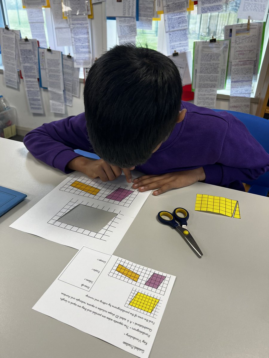 BirchwoodCE's tweet photo. Year 6 have been busy finding the area of parallelograms by cutting and moving. We then practised finding the perpendicular height to devise a formula! #bcepsmaths @first4maths https://t.co/48khJcmK79