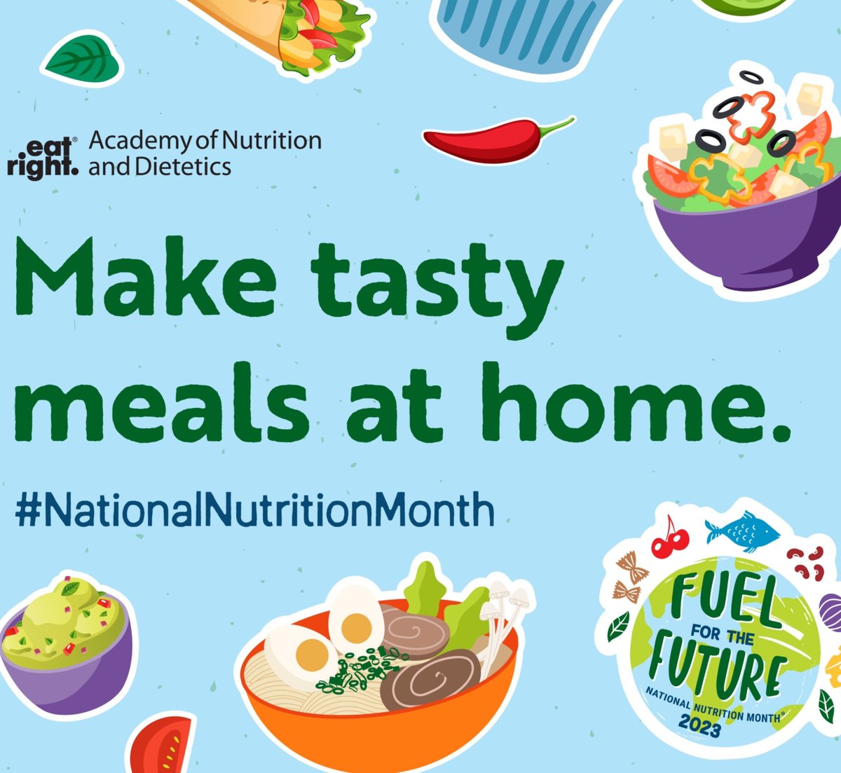 Preparing food at home can be good for you and the environment! Enjoy meals with friends and family and add some variety by trying new flavors and foods from around the world: sm.eatright.org/globalbrkfst

#NationalNutritionMonth #MiAND #EatRightMich #Dietitian #Dietitianapproved