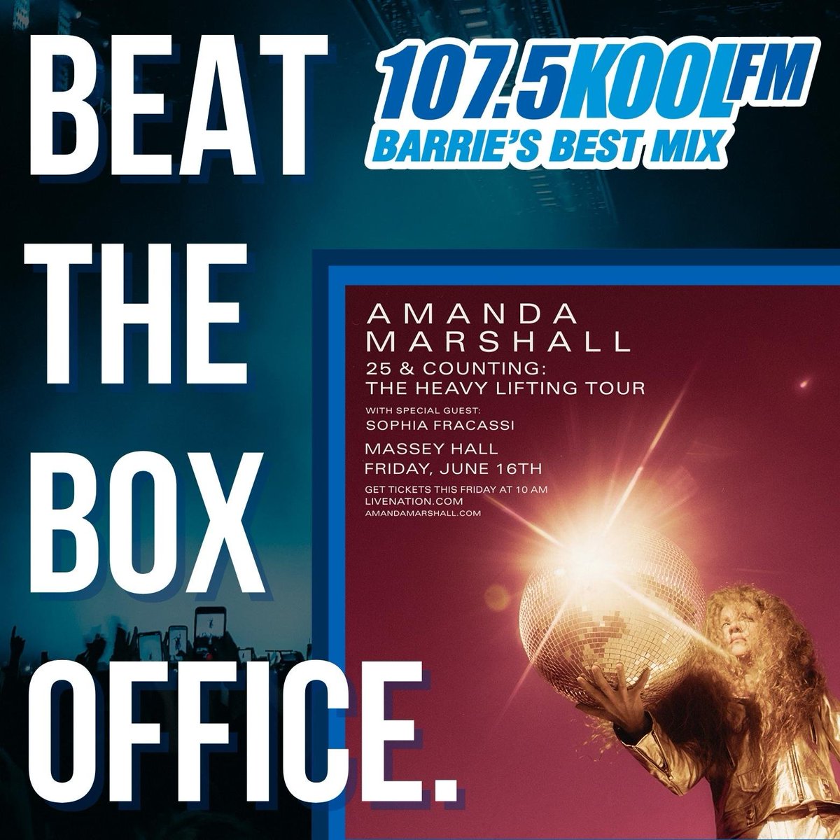 KoolFMBarrie's tweet photo. We've got your chance to #BeatTheBoxOffice coming before 9 o'clock! #AmandaMarshall @DaleandCharlie https://t.co/bjD0YyfDha